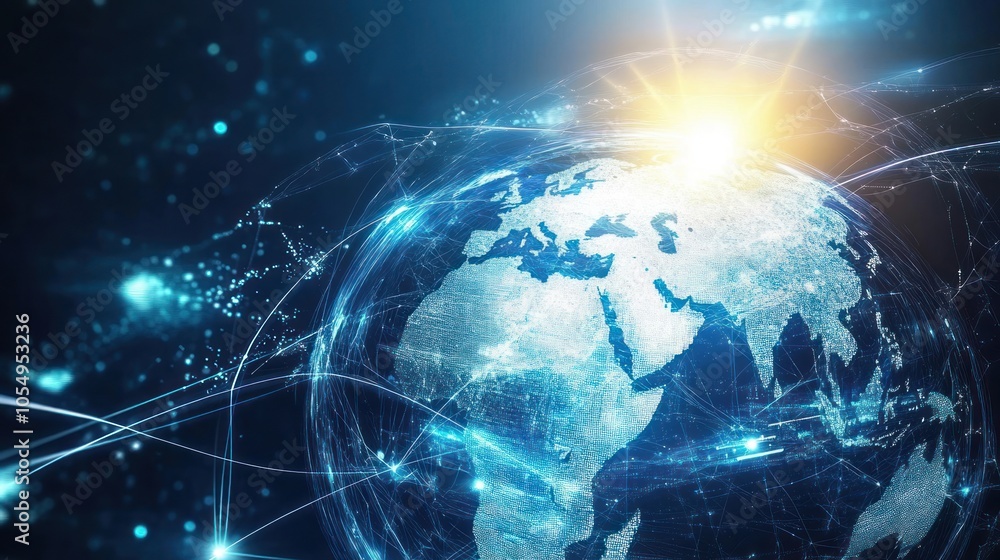 A digital representation of Earth with glowing connections, symbolizing global connectivity. A digital representation of Earth with glowing connections, symbolizing global connectivity.