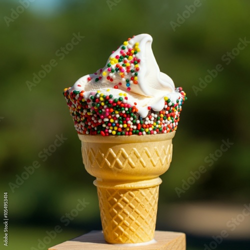 Sprinkle filled ice cream cone photo