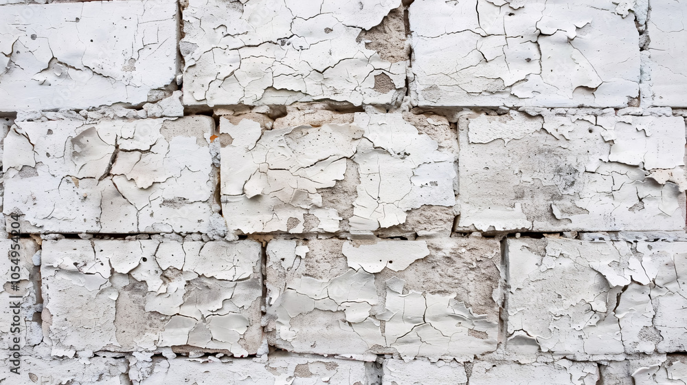 Abstract weathered texture of stained old stucco with light gray and aged paint. White brick wall background in a rural setting. Abstract weathered texture of stained old stucco with light gray and aged paint. White brick wall background in a rural setting.