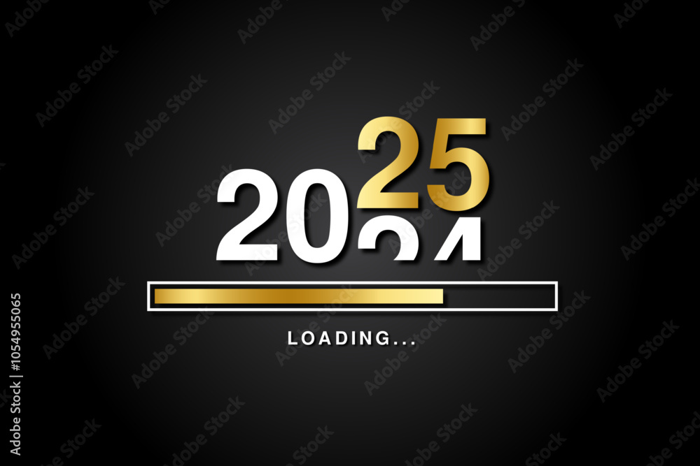 Loading process ahead of new year 2025. Symbol of new year celebration 2025. Creative festive banner with shiny gold color Loading process ahead of new year 2025. Symbol of new year celebration 2025. Creative festive banner with shiny gold color
