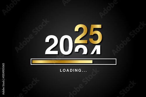Loading process ahead of new year 2025. Symbol of new year celebration 2025. Creative festive banner with shiny gold color