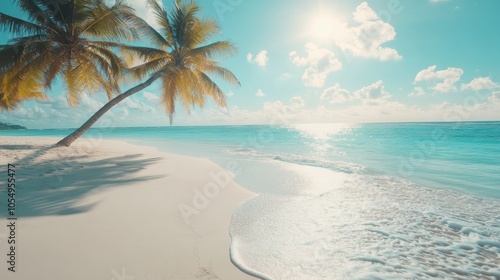 Fototapeta Naklejka Na Ścianę i Meble -  Vibrant Beach Scene with Bright Colors and Sunny Skies