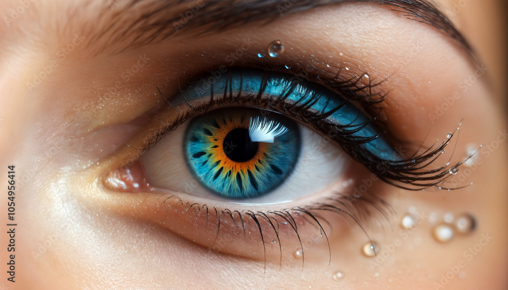 close up of a colorful female eye with blue makeup close up of a colorful female eye with blue makeup