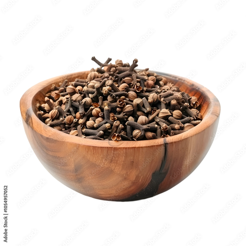 Spice cloves in a wooden bowl isolated on transparent background Spice cloves in a wooden bowl isolated on transparent background
