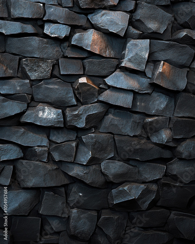 Wallpaper Mural A stunning close-up of a dark, textured rock wall, showcasing the intricate details and unique shapes of each stone, perfect for backgrounds or natural-themed designs. Torontodigital.ca