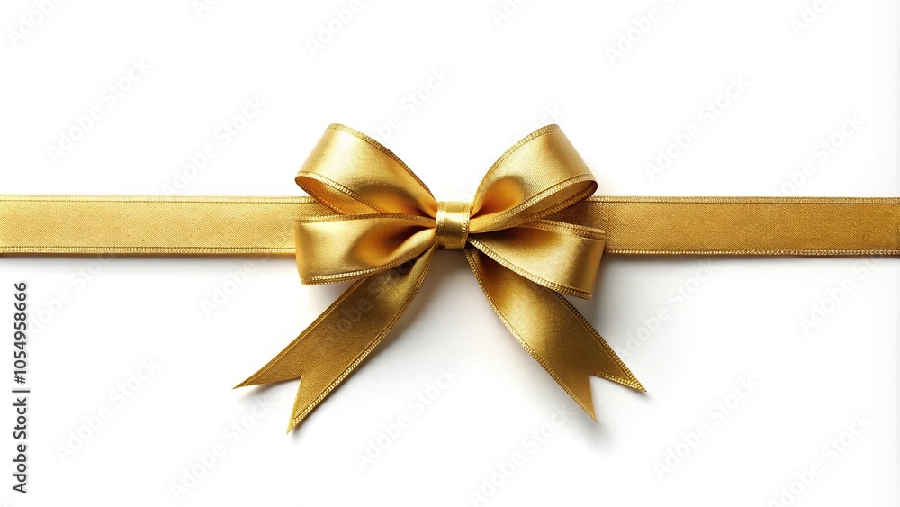 White background with a stylish golden ribbon knot White background with a stylish golden ribbon knot