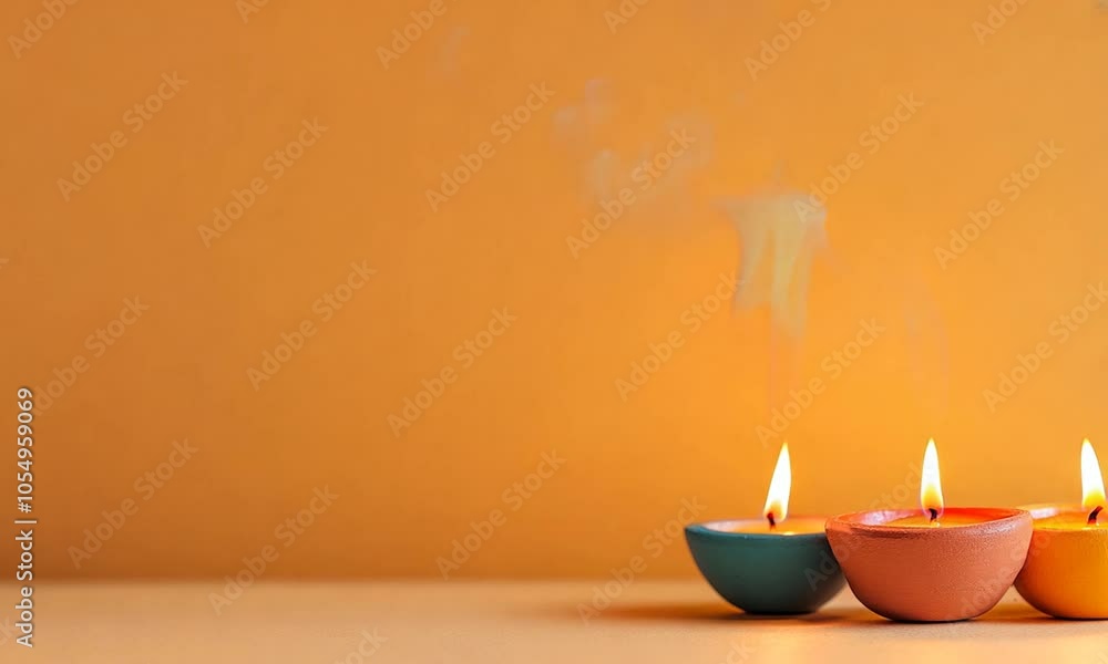 Two decorative oil lamps with flames against a warm orange background. Two decorative oil lamps with flames against a warm orange background.