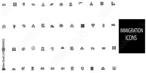 Set of 48 outline icons related to immigration.Vector illustration.