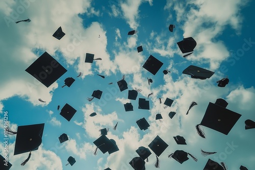 graduation hats thrown into the air by generative ai