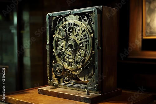 Antique Antikythera Mechanism Bronze Clockwork Assembly with Intricate Moving Parts Emblematic of Ancient Greek Technological Prowess photo