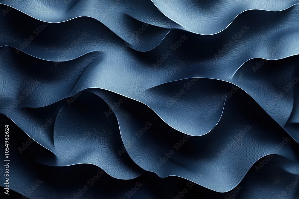 Obraz premium Abstract blue wave pattern with flowing, wavy lines and soft shadows.