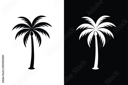 Palm Tree Silhouette Icon. Classic Coconut Tree Vector for Holiday Designs