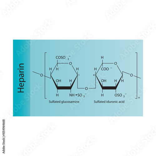 Heparin skeletal structure diagram.Polysaccharide  compound molecule scientific illustration.