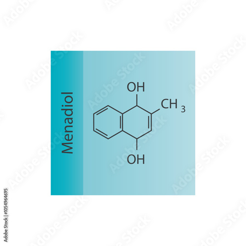 Menadiol skeletal structure diagram.Vitamin K vitamer compound molecule scientific illustration.