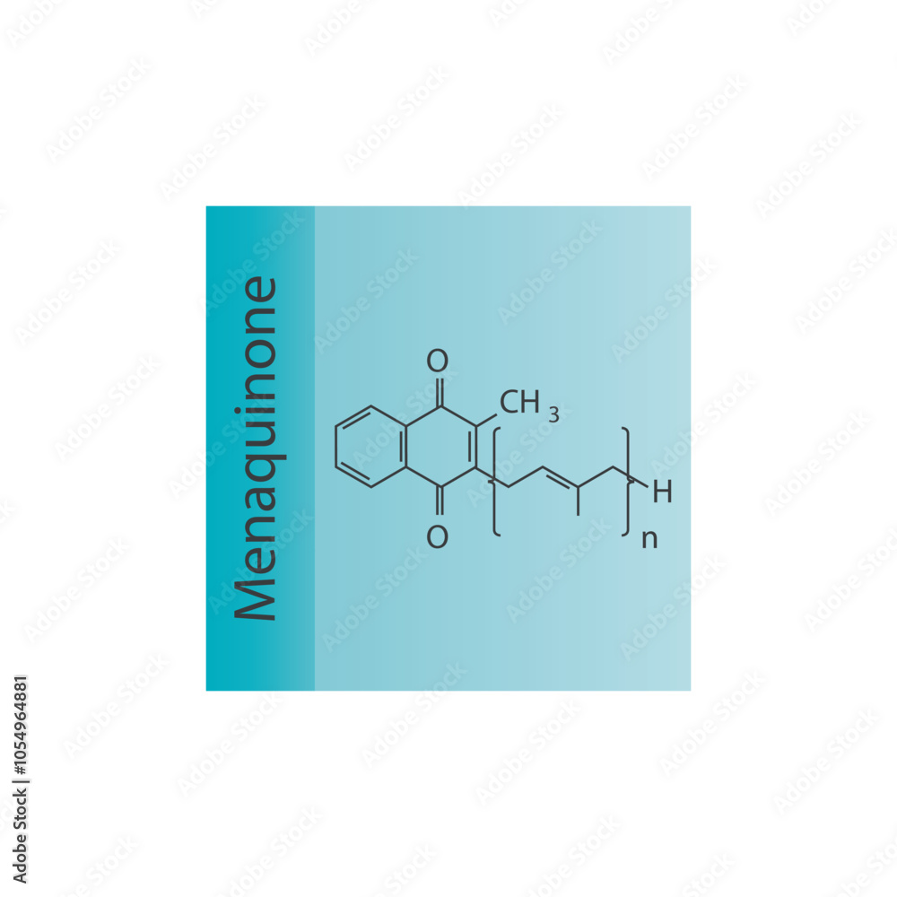 Menaquinone skeletal structure diagram.Vitamin K vitamer compound molecule scientific illustration. Menaquinone skeletal structure diagram.Vitamin K vitamer compound molecule scientific illustration.