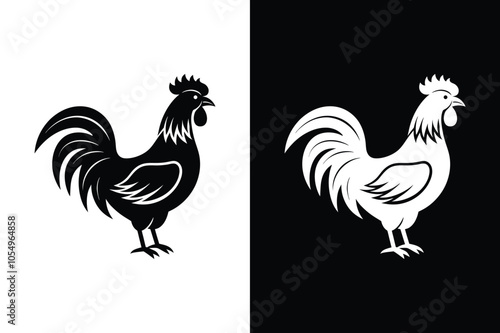 Classic Rooster Silhouette. Flat Vector Illustration for Poultry Themes