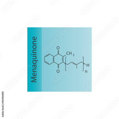 Menaquinone skeletal structure diagram.Vitamin K vitamer compound molecule scientific illustration.