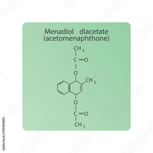 Menadiol diacetate skeletal structure diagram.Vitamin K vitamer compound molecule scientific illustration.