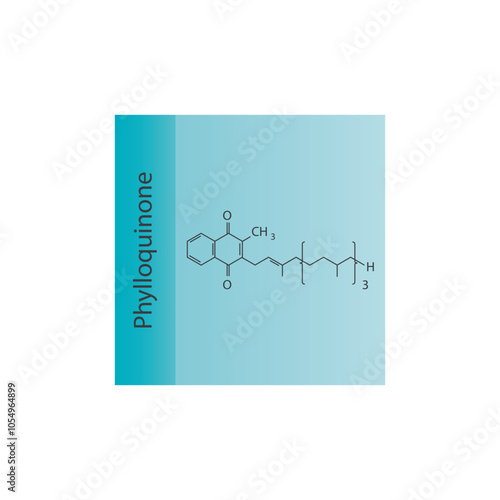 Phylloquinone skeletal structure diagram.Vitamin K vitamer compound molecule scientific illustration.
