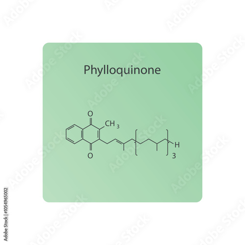 Phylloquinone skeletal structure diagram.Vitamin K vitamer compound molecule scientific illustration.