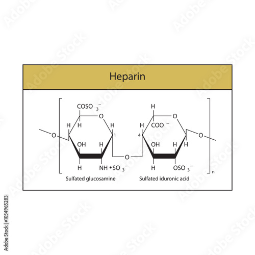 Heparin skeletal structure diagram.Polysaccharide  compound molecule scientific illustration.