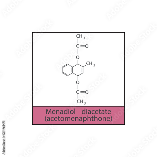 Menadiol diacetate skeletal structure diagram.Vitamin K vitamer compound molecule scientific illustration.