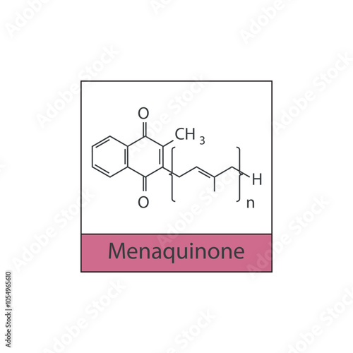 Menaquinone skeletal structure diagram.Vitamin K vitamer compound molecule scientific illustration.