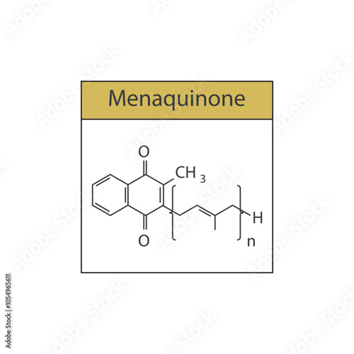 Menaquinone skeletal structure diagram.Vitamin K vitamer compound molecule scientific illustration.