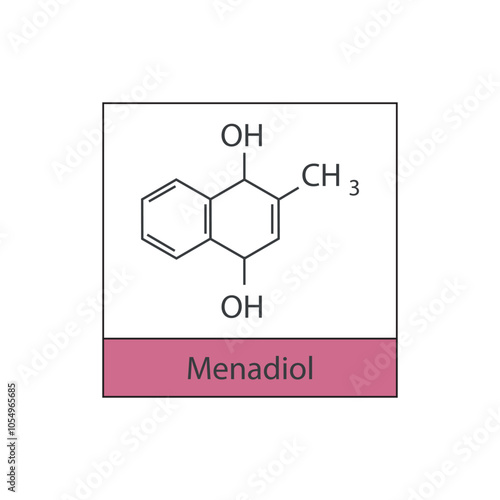 Menadiol skeletal structure diagram.Vitamin K vitamer compound molecule scientific illustration.