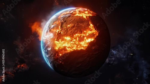 Molten Earth’s core exposed, radiating intense heat and magma as the planet cracks open in fiery destruction. video