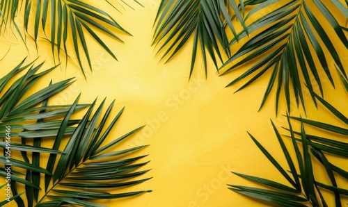 Tropical Palm Leaves on Yellow Background