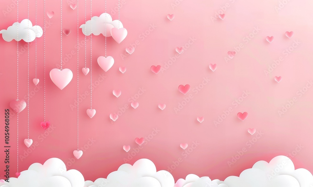 Pink Hearts & Clouds Romantic Background Pink Hearts & Clouds Romantic Background