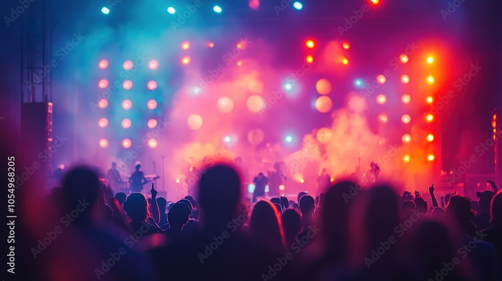 Crowd enjoying a vibrant live concert with dynamic lights and artists performing at night under a colorful stage Crowd enjoying a vibrant live concert with dynamic lights and artists performing at night under a colorful stage