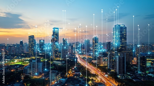 Wallpaper Mural A colorful urban skyline with modern skyscrapers and green park in the foreground under a partly cloudy sky during late afternoon Torontodigital.ca