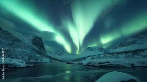 Northern Lights Display Over Snowy Mountain Landscape