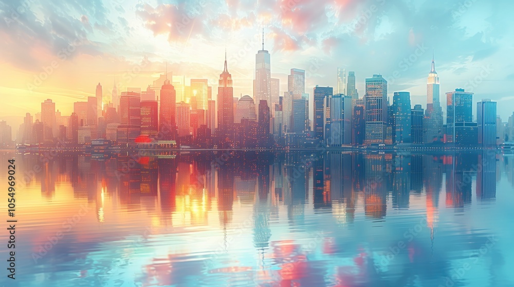 a us flag with new york skyline double exposure, light colours, clean modern look for financial newsletter service a us flag with new york skyline double exposure, light colours, clean modern look for financial newsletter service