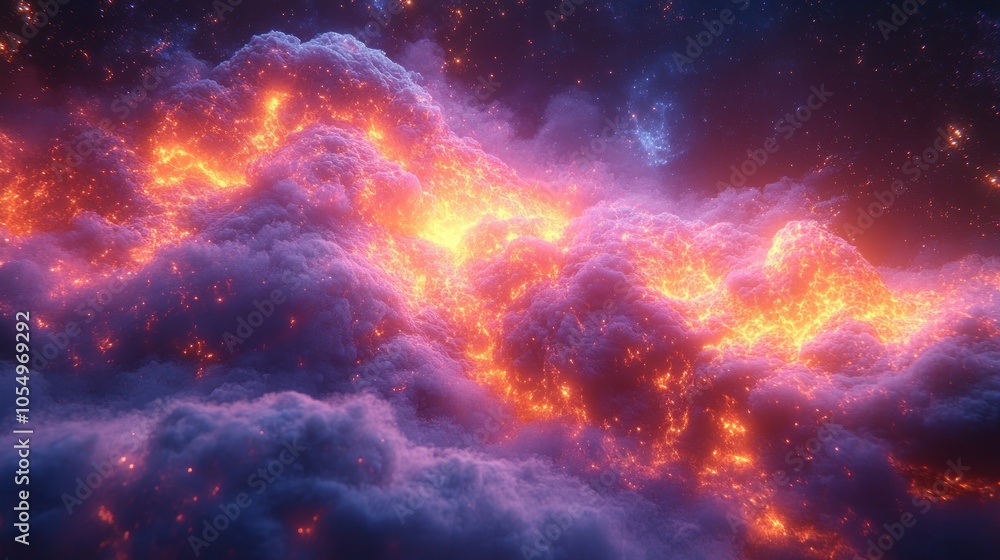 Naklejka premium A fiery, swirling nebula in a cosmic landscape