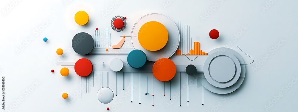 3D simple flat vector illustration design on a white and grey background design with colorful circles and a circular chart design, a minimalistic and simple design 3D simple flat vector illustration design on a white and grey background design with colorful circles and a circular chart design, a minimalistic and simple design