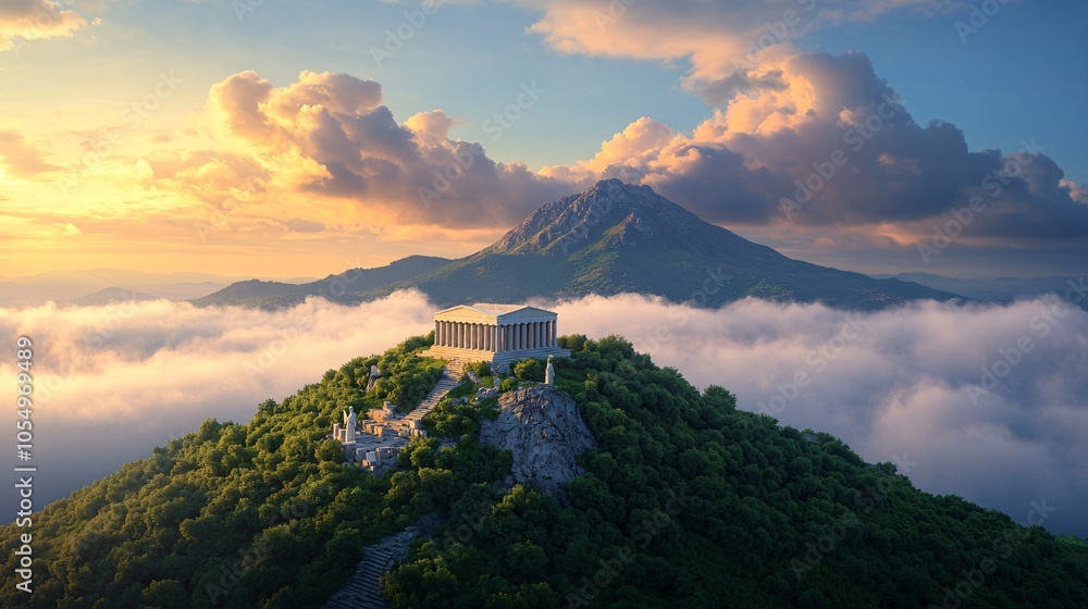 Ancient Temple on Mountain Peak at Sunset. Ancient Temple on Mountain Peak at Sunset.