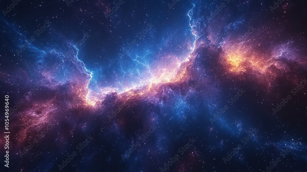 A cosmic landscape with vibrant nebulae and scattered stars A cosmic landscape with vibrant nebulae and scattered stars