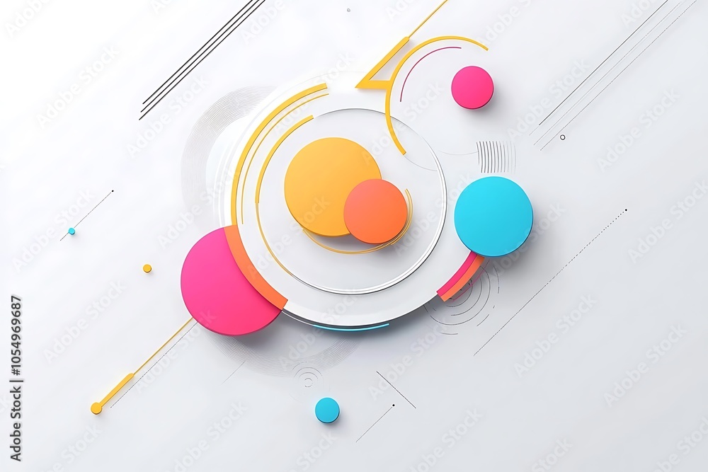 3D simple flat vector illustration design on a white and grey background design with colorful circles and a circular chart design, a minimalistic and simple design 3D simple flat vector illustration design on a white and grey background design with colorful circles and a circular chart design, a minimalistic and simple design