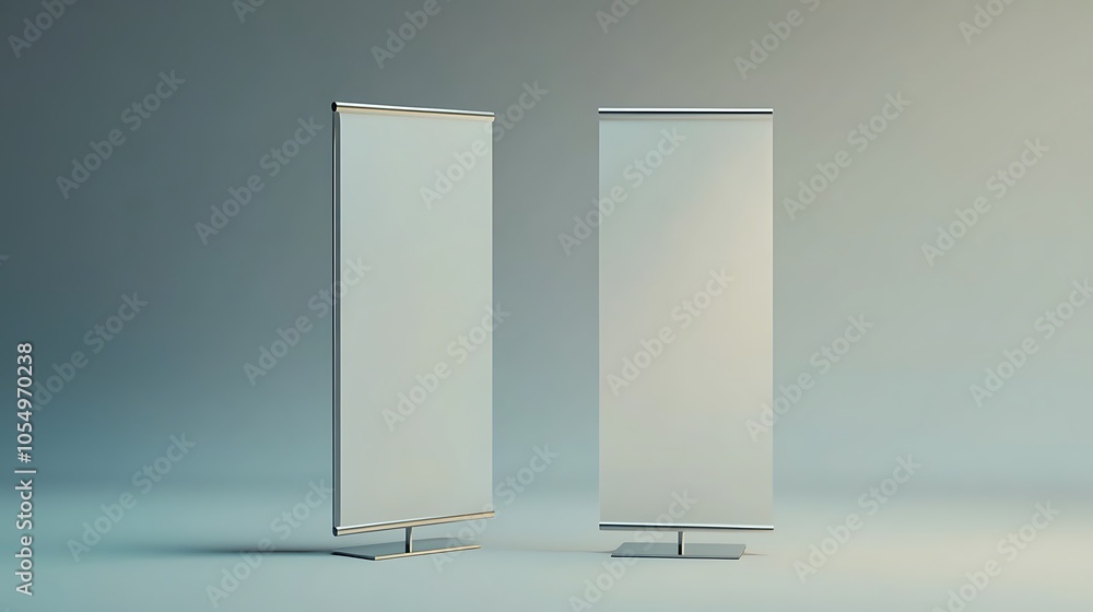 Blank Roll-Up Banners on a Grey Background Blank Roll-Up Banners on a Grey Background