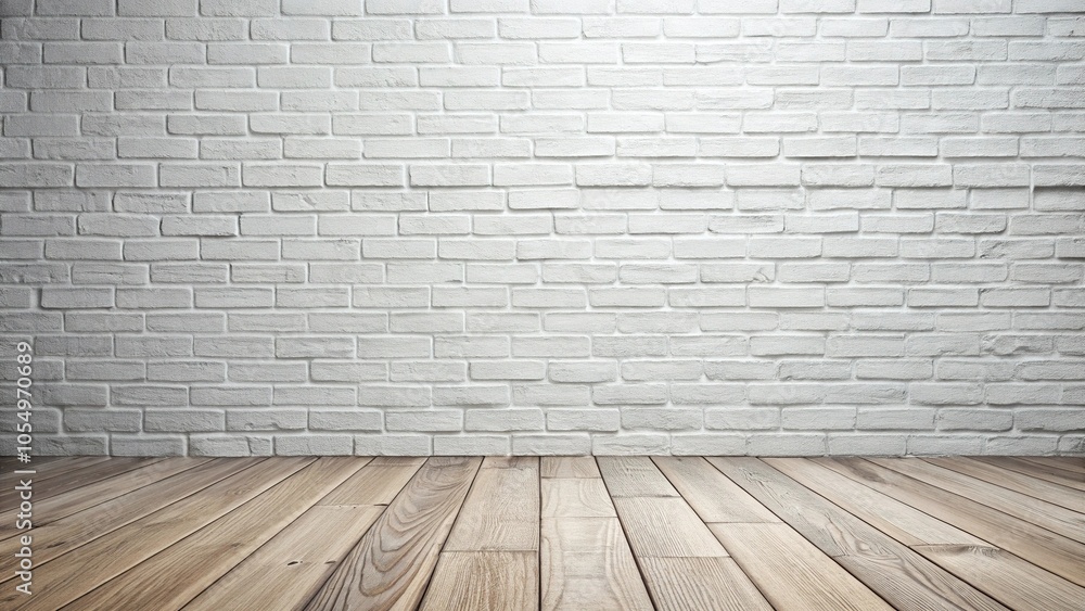 Fototapeta premium White brickwork wall with wooden floor background