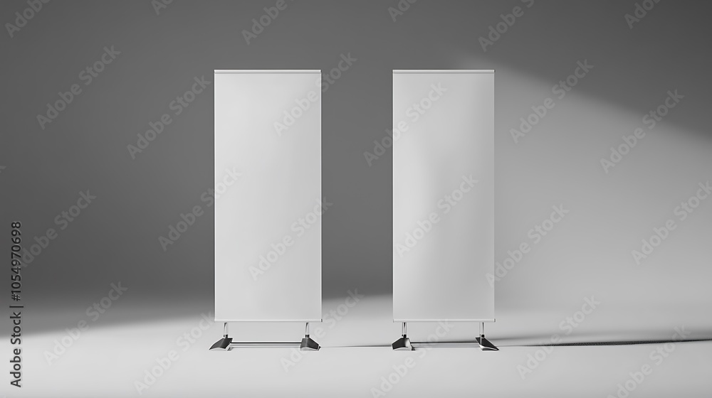 Blank Roll-Up Banners on a Grey Background Blank Roll-Up Banners on a Grey Background