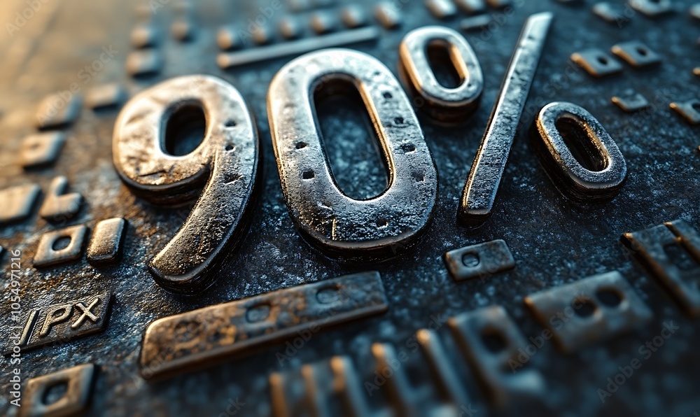 90 percent 3d metal text isolated on white, 3d render illustration design 90 percent 3d metal text isolated on white, 3d render illustration design