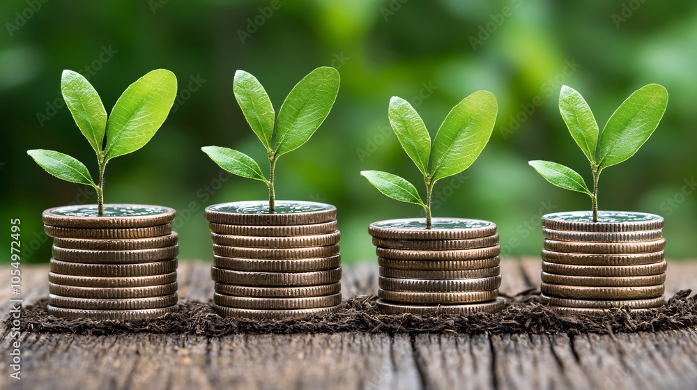 Green Shoots Growing on Stacks of Coins. Green Shoots Growing on Stacks of Coins.