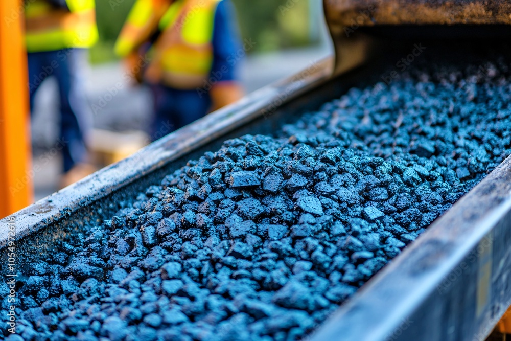 Fototapeta premium Close Up of Asphalt Gravel on Conveyor Belt.