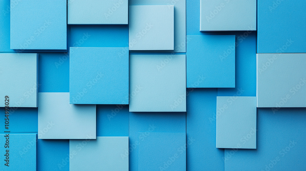 Blue geometric shapes arranged on a textured surface create a modern design in abstract art Blue geometric shapes arranged on a textured surface create a modern design in abstract art