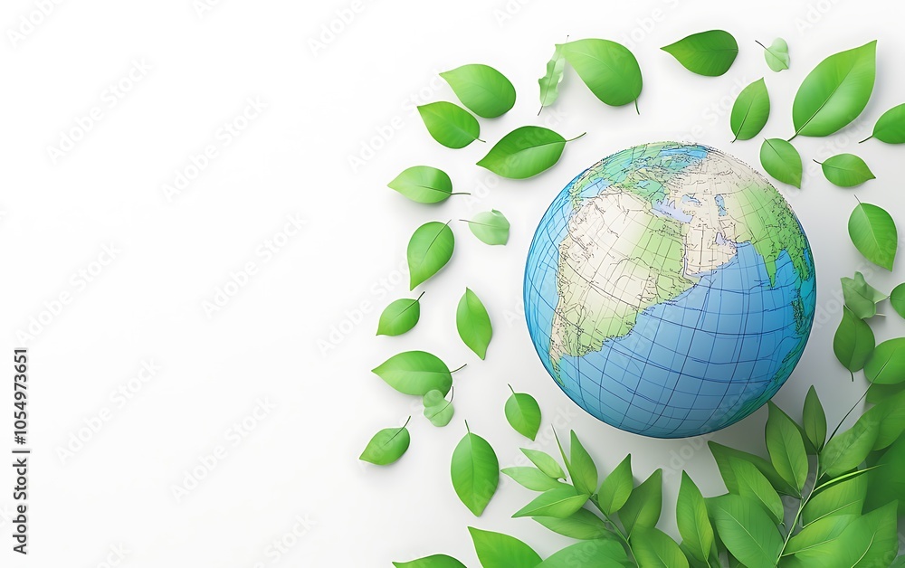 Save our planet Earth day 3d concept background Ecology concept Design with 3d globe map drawing and leaves isolated on white background Save our planet Earth day 3d concept background Ecology concept Design with 3d globe map drawing and leaves isolated on white background