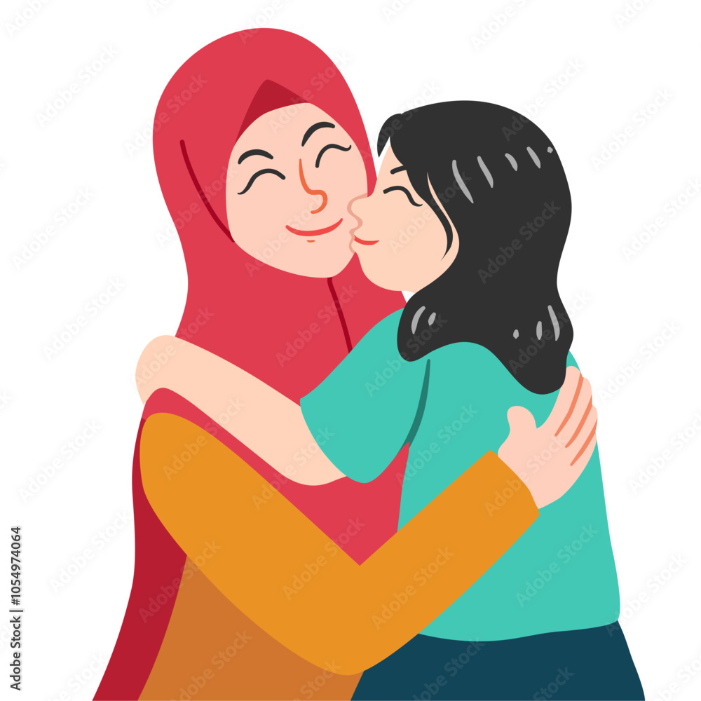 The girl kissing her mother The girl kissing her mother